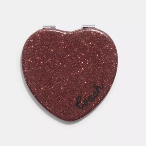 NWT Coach Glitter Heart Compact in Gold/Wine